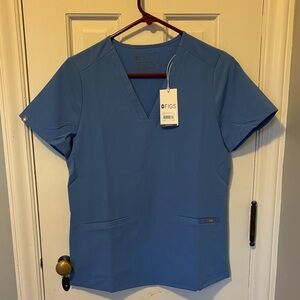 Figs Classic ceil Blue V-Neck Scrub Top